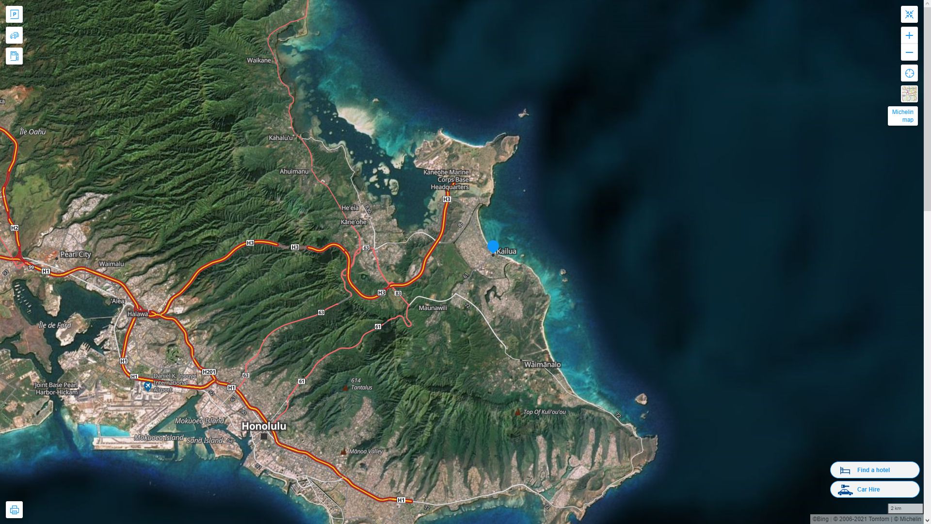 Kailua Hawaii Highway and Road Map with Satellite View